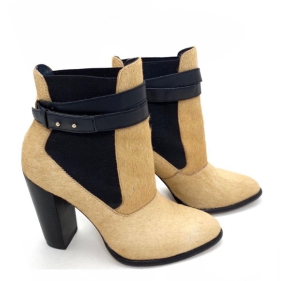 ELIZABETH and James Solar 1 Pony hair Pointed Toe Ankle Heel Bootie in Beige - Picture 11 of 11